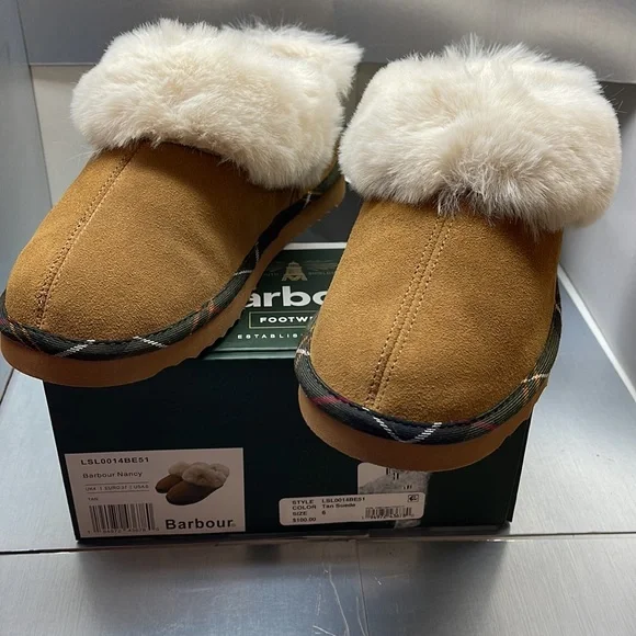 Brand new BARBOUR Suede House Slippers NWT Nancy Tan Suede 6 - Picture 2 of 8